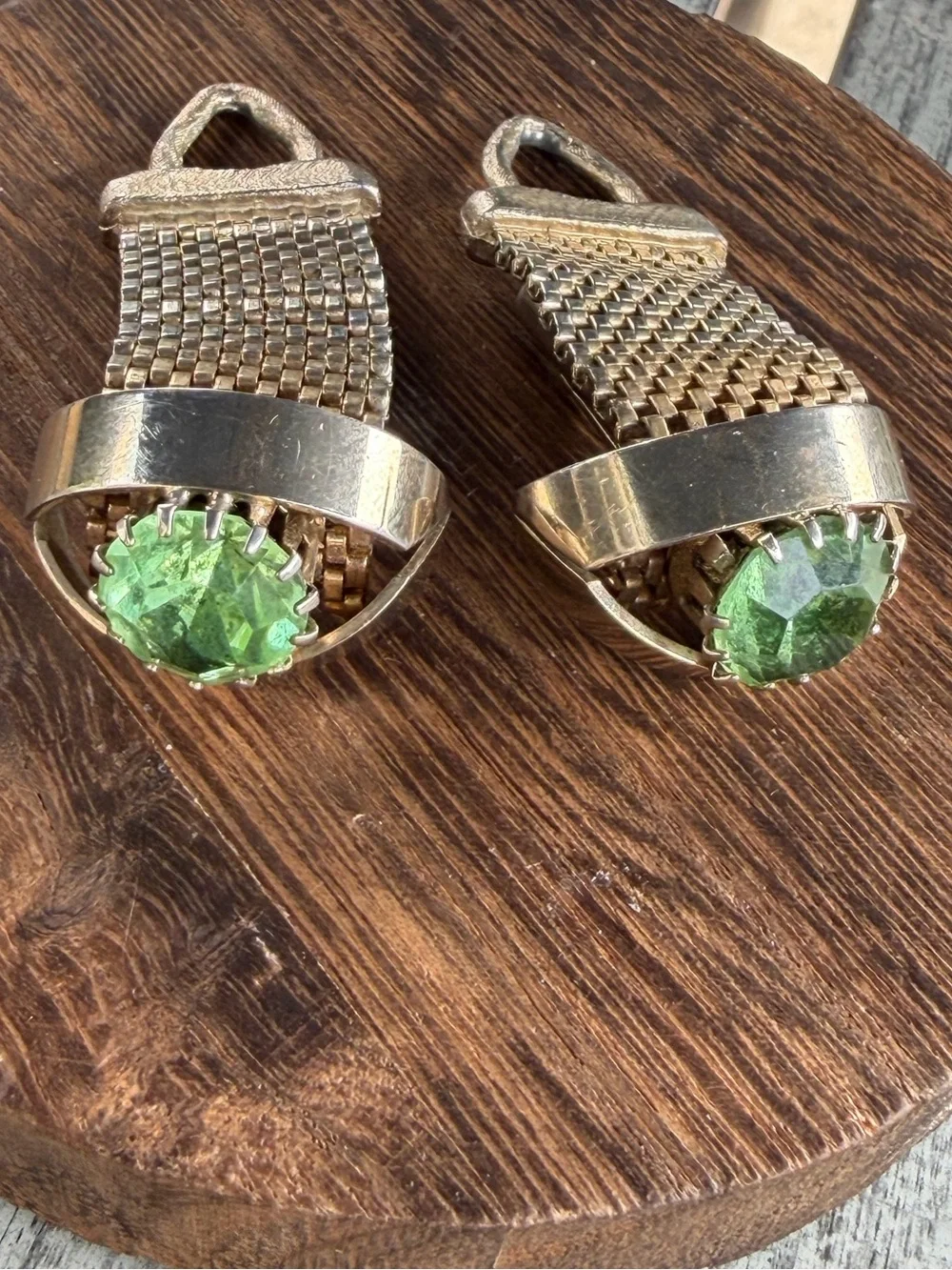 Gold-Tone Vintage Cufflinks with Green Gemstone Centers